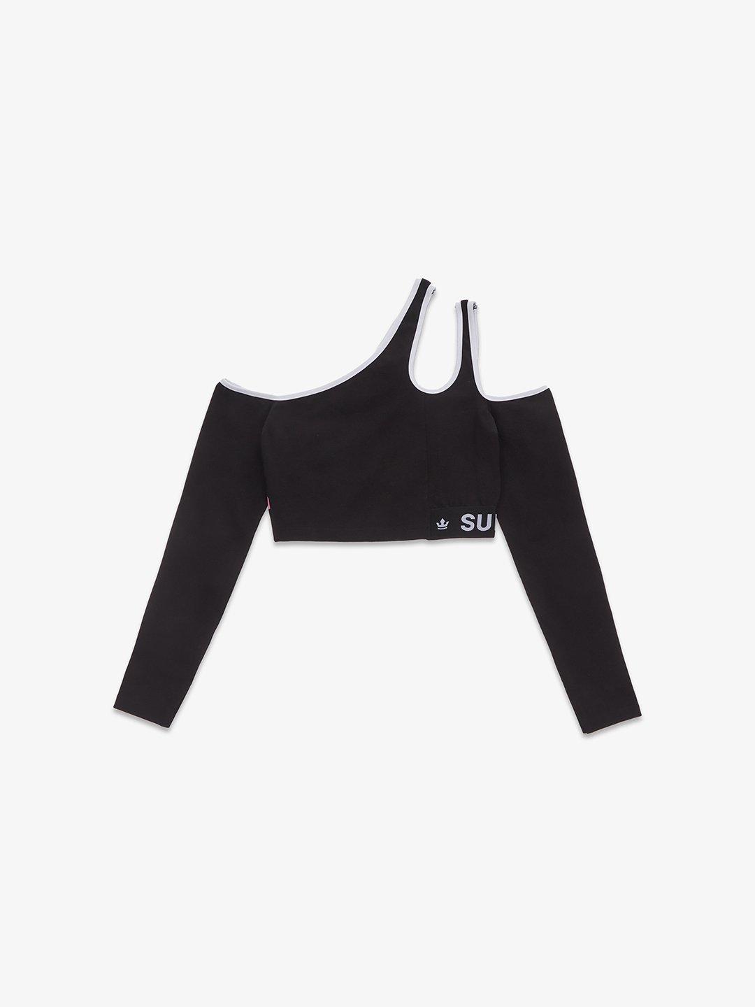 WOMENS LONG SLEEVE BRA TOP BLACK