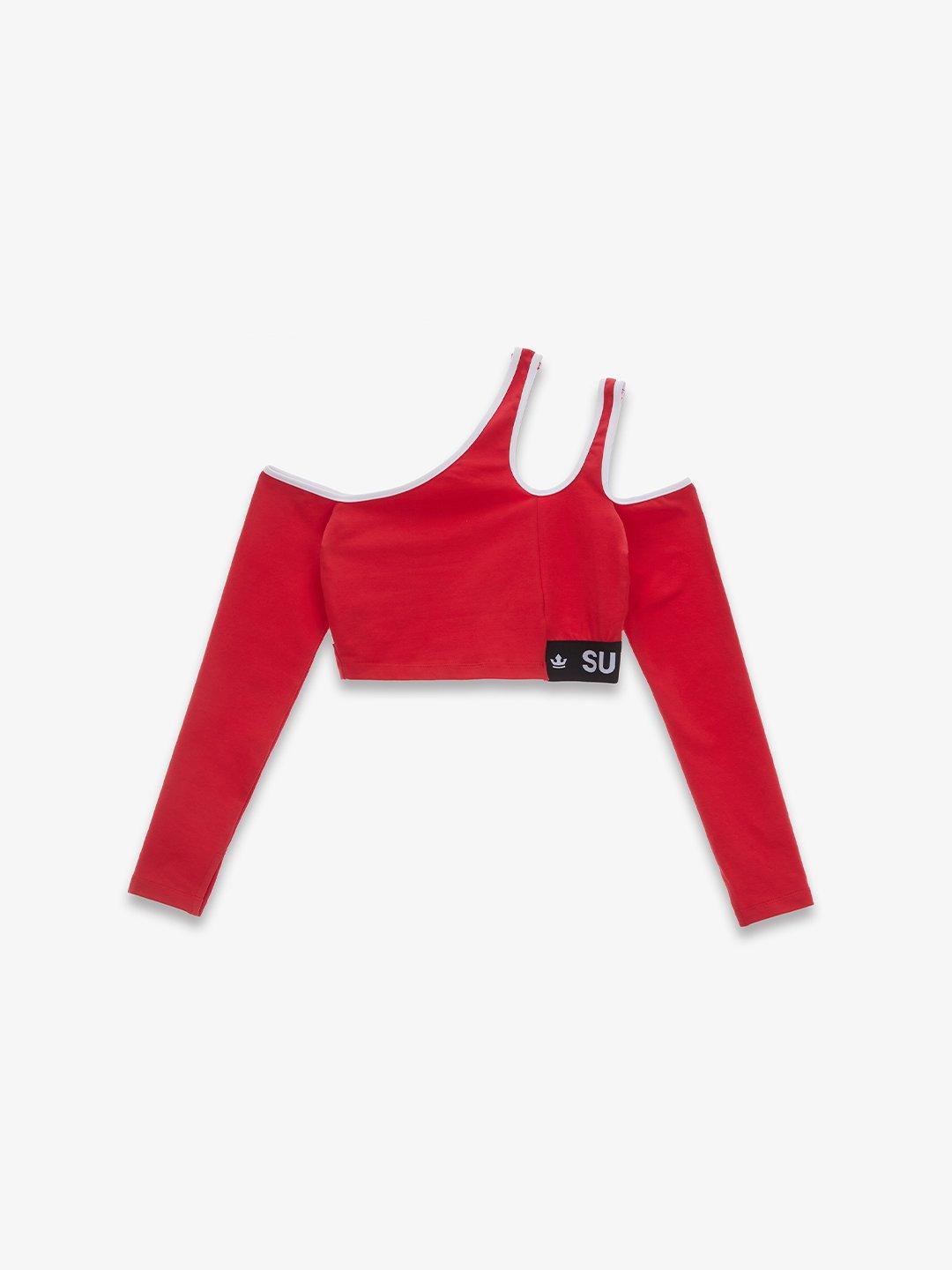 WOMENS LONG SLEEVE BRA TOP RED