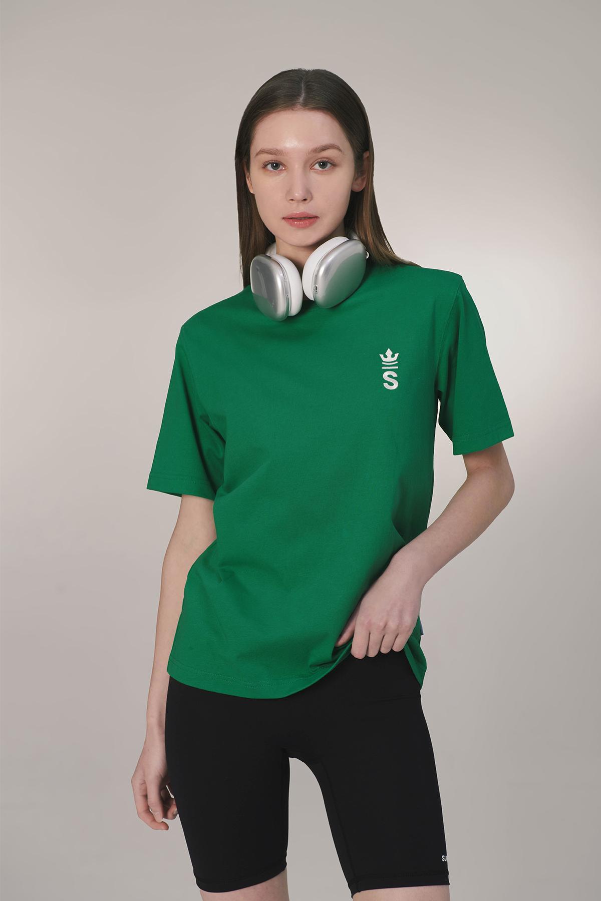크라운 오버핏 홀로그램 반팔 티셔츠