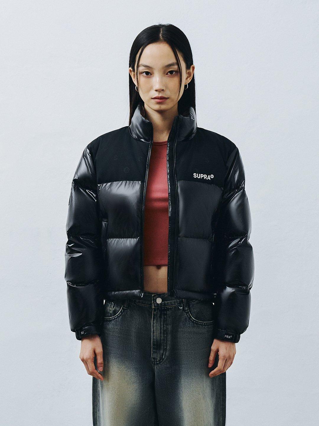 여성 자가드 배색 숏 다운 자켓