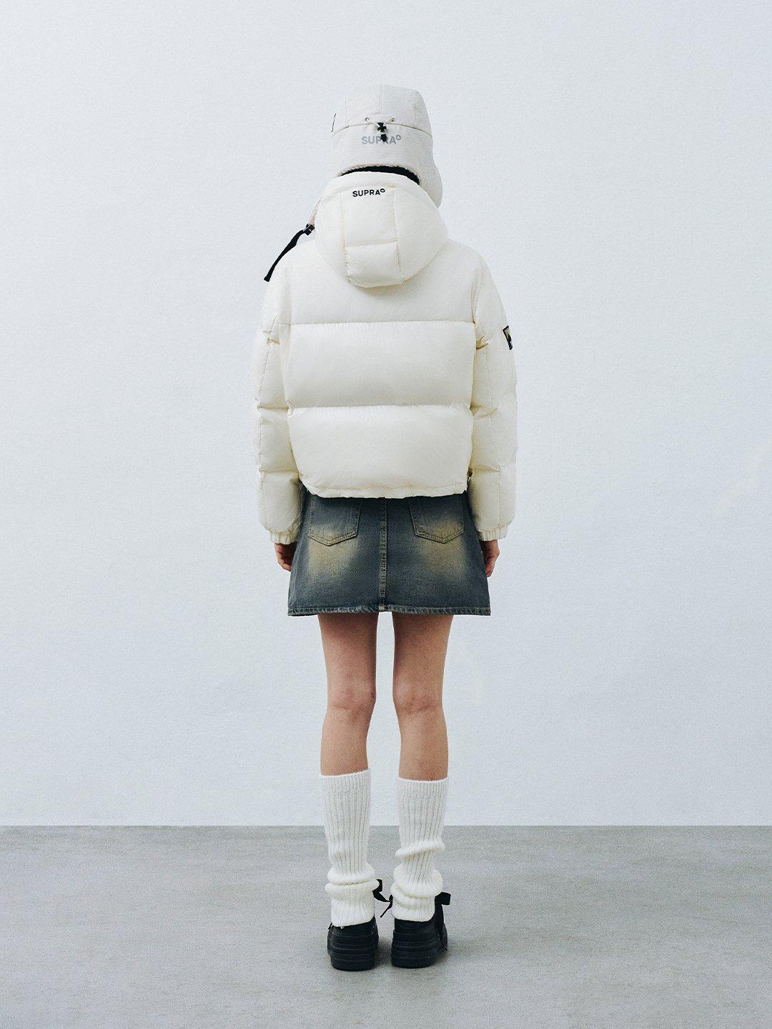 여성 자가드 배색 숏 다운 자켓