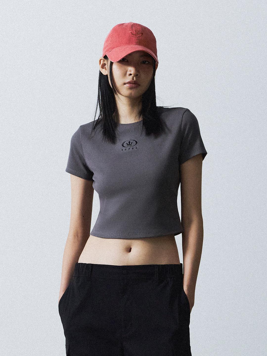 여성 서클 크라운 골지 반팔 티셔츠