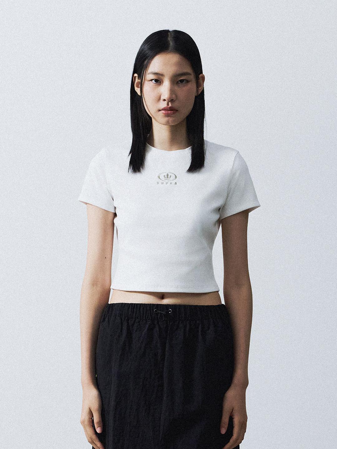 여성 서클 크라운 골지 반팔 티셔츠