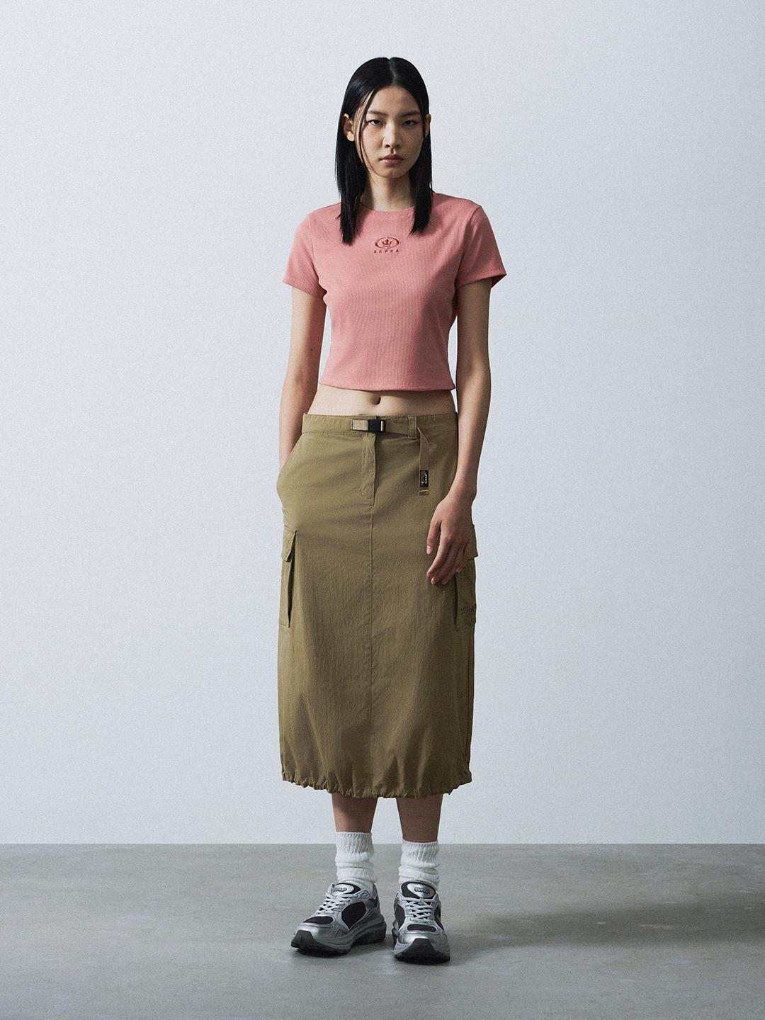여성 서클 크라운 골지 반팔 티셔츠