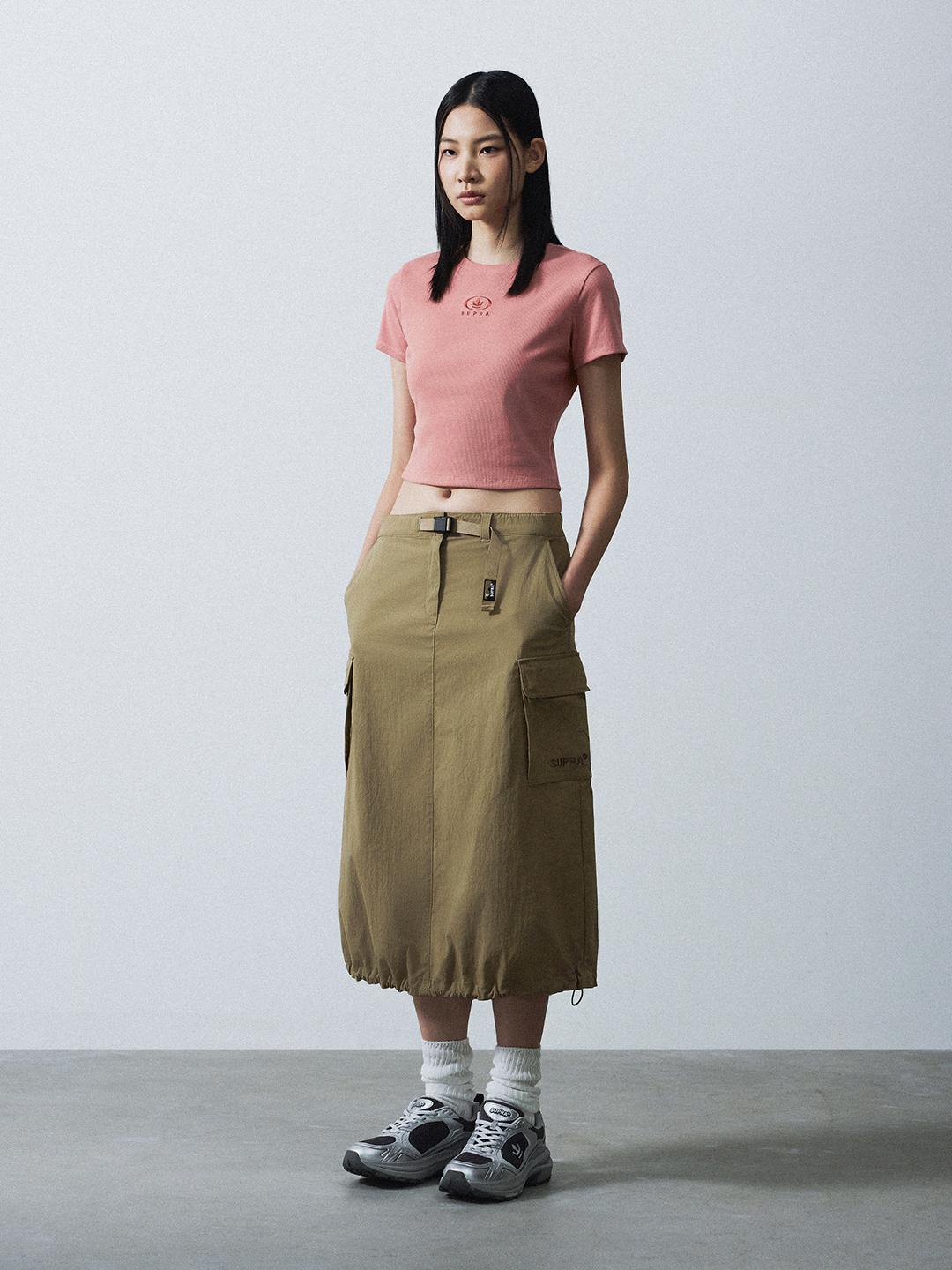 여성 서클 크라운 골지 반팔 티셔츠
