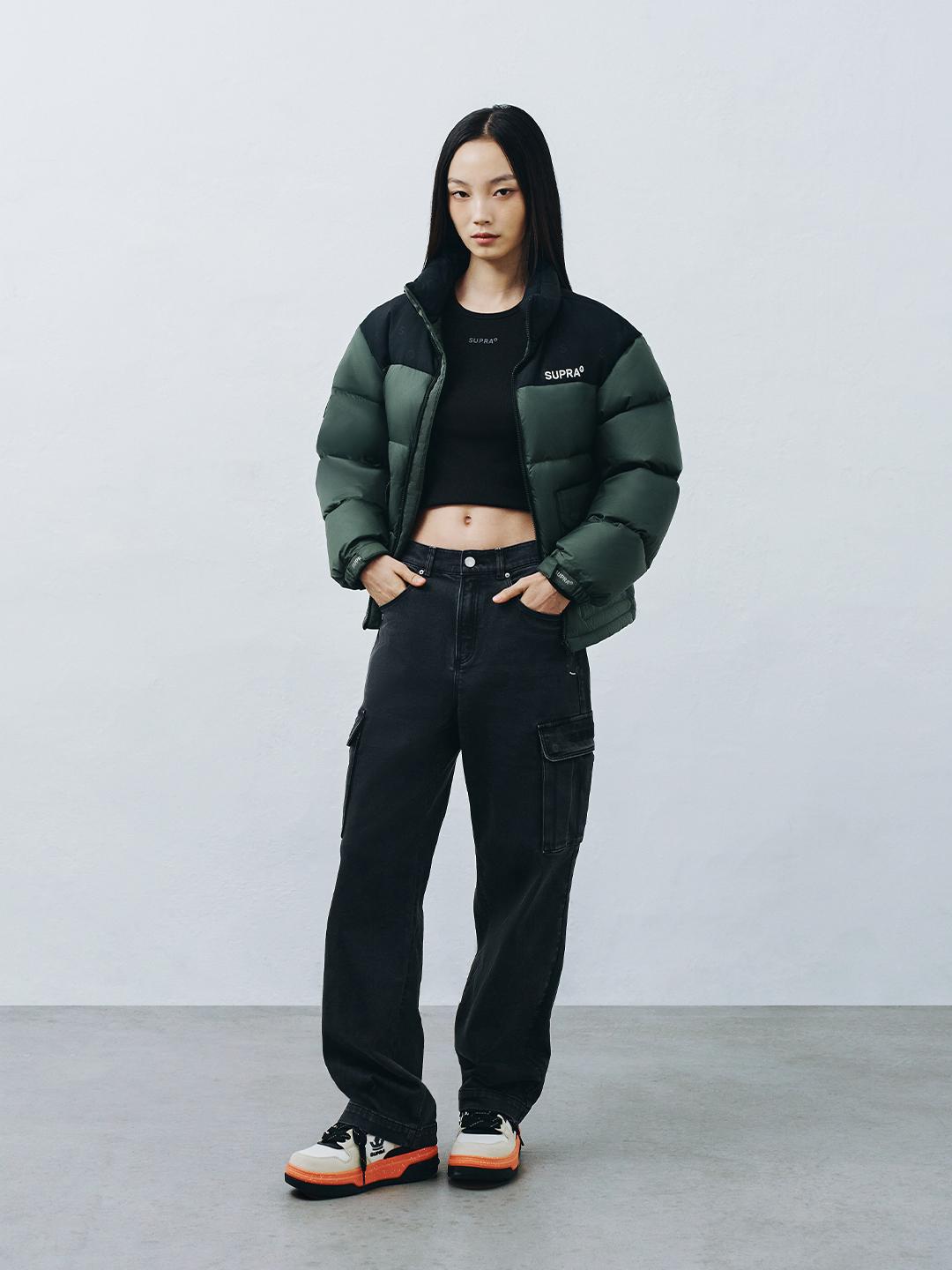 자가드 배색 숏 다운 자켓