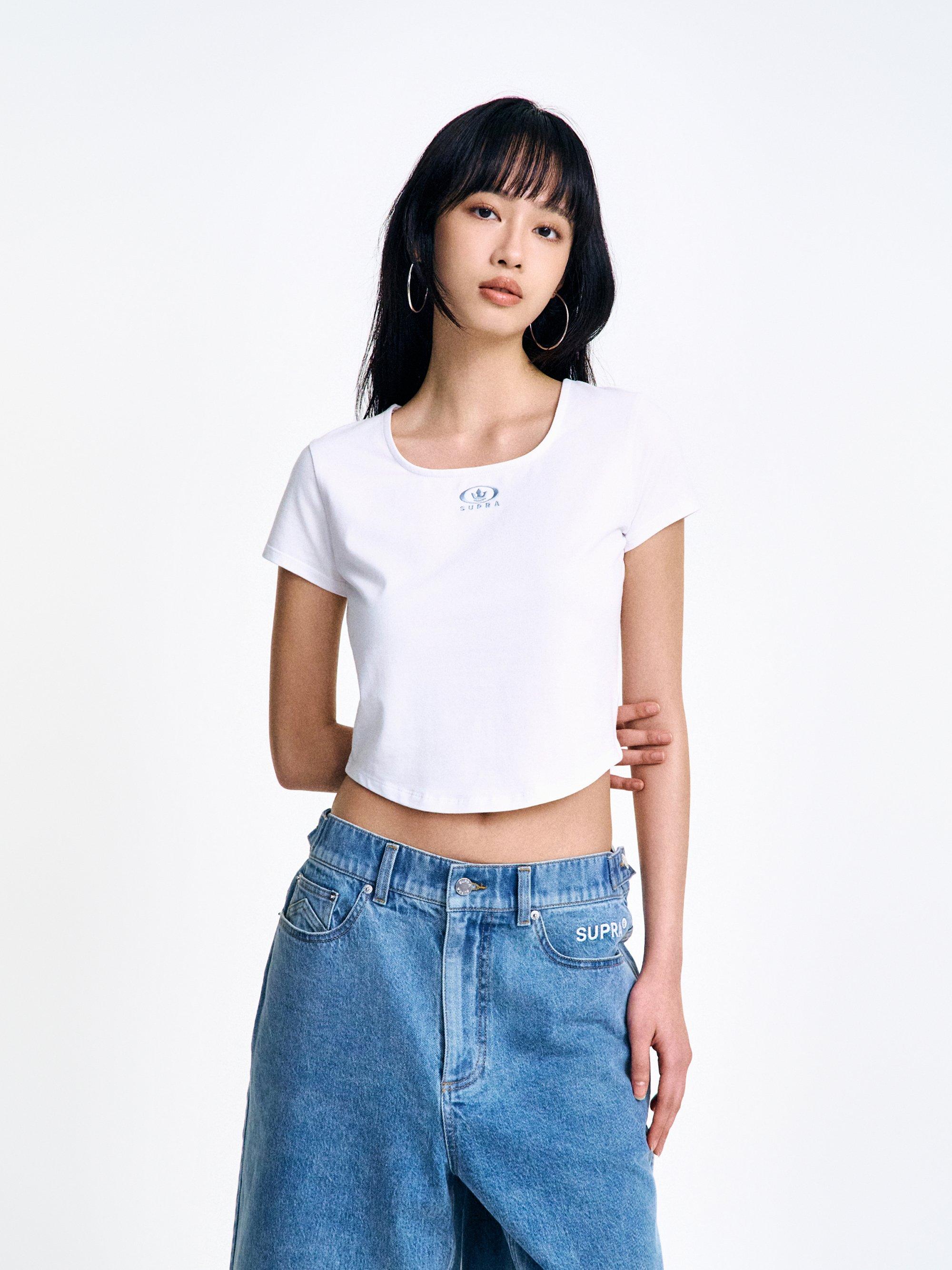 여성 서클 크라운 스퀘어넥 반팔 티셔츠