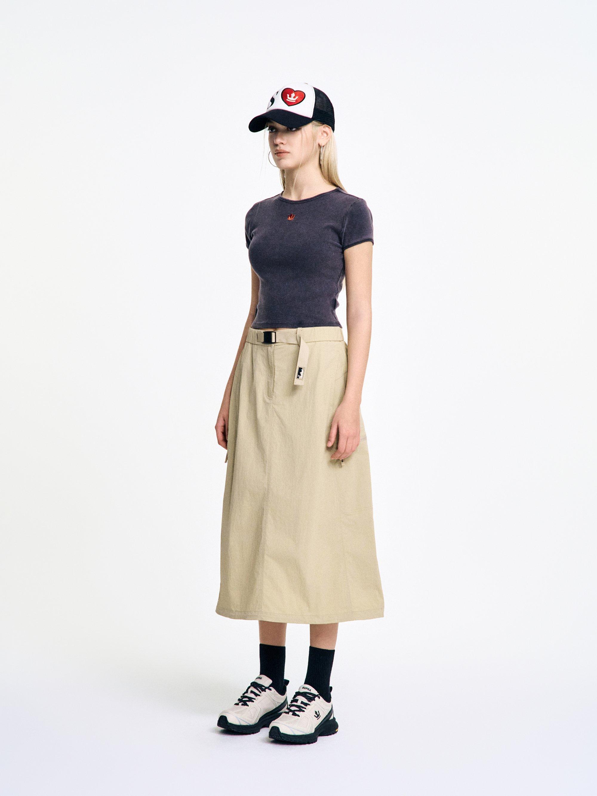 여성 벨트 포인트 롱 스커트