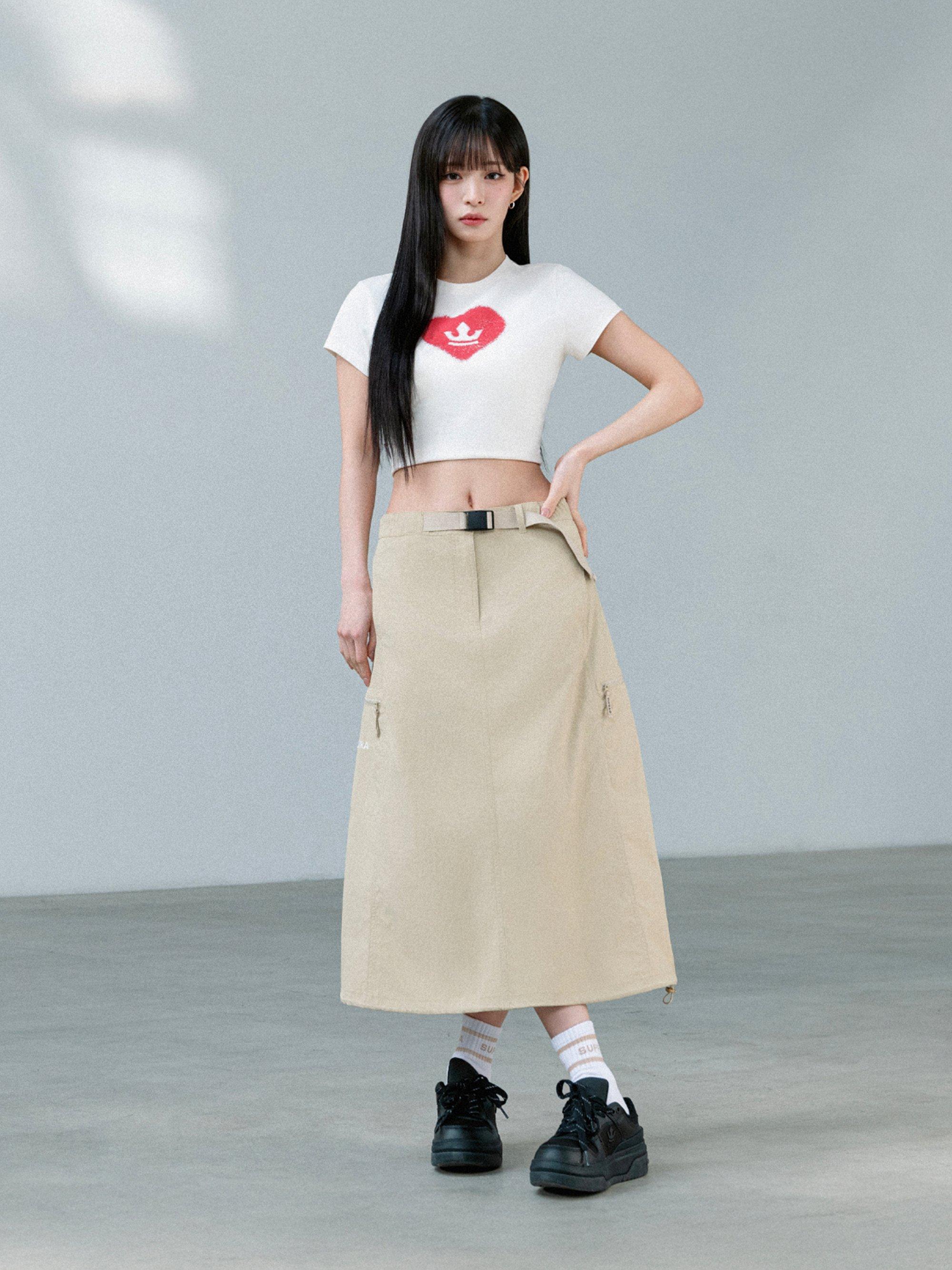 여성 벨트 포인트 롱 스커트